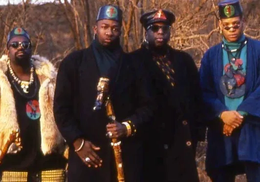 Hip Hop Group: X-Clan (L to R: Paradise the Architect, Brother J, Professor X, and Sugar Shaft.