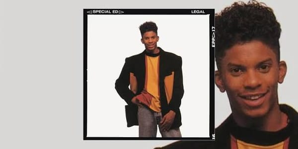 Album cover for Special Ed's "Legal". The cover is superimposed over a zoomed in image of the same